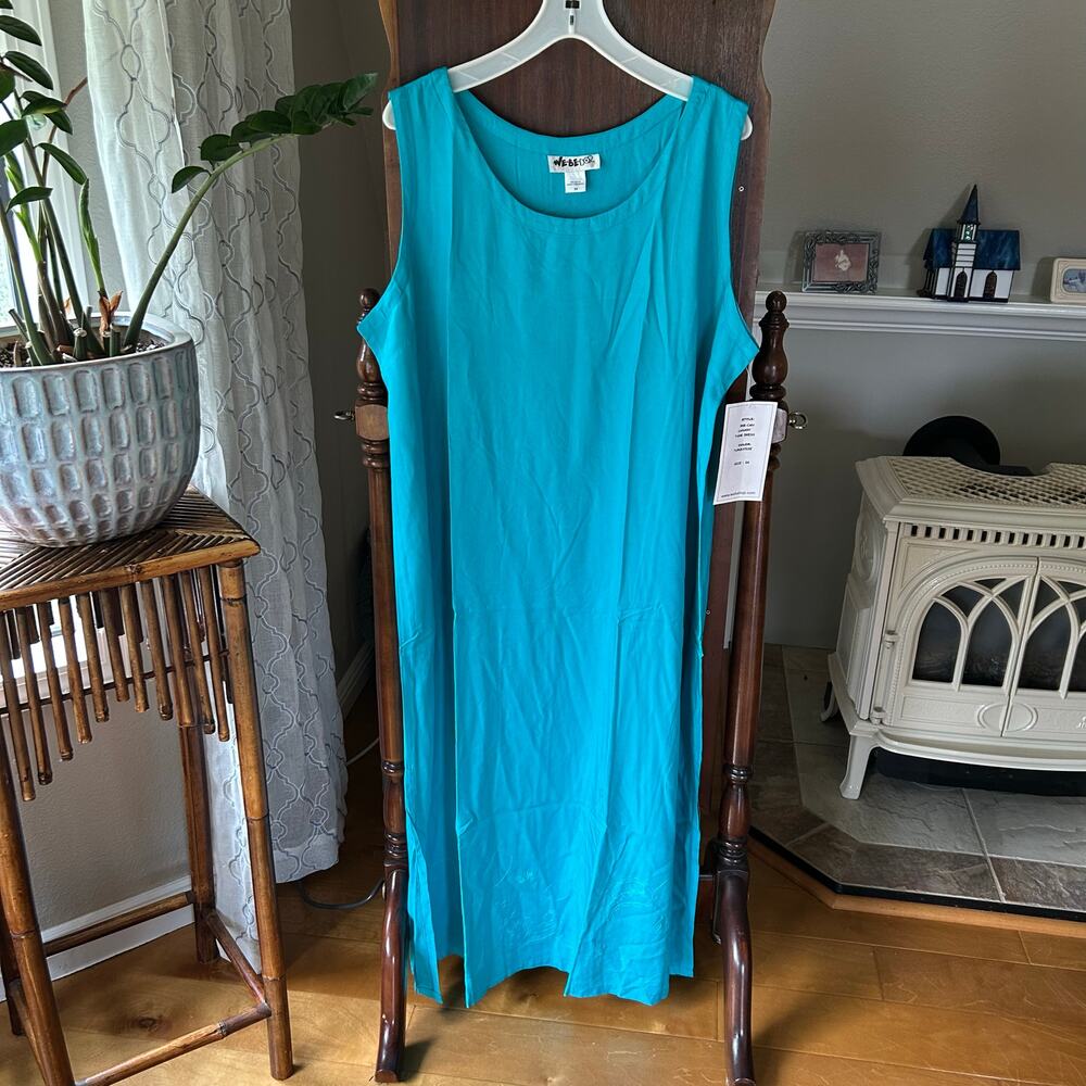 Vintage we be bop women’s 4x canary tank dress, turquoise blue embroidered maxi